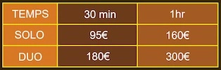 Présentation des tarifs pour les massages à quatre mains